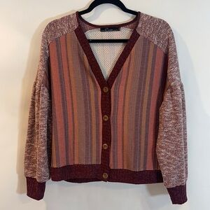 CRIMSON Maroon Mixed Media Oversized V-Neck Top Women’s Small